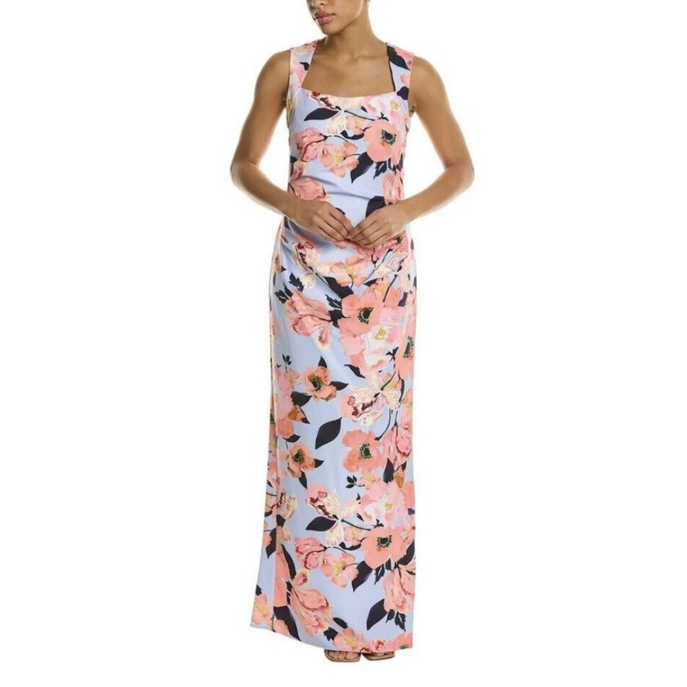 Adrianna Papell Women’s Opal/Coral Crepe Floral Gown Size 4 Dress NEW
